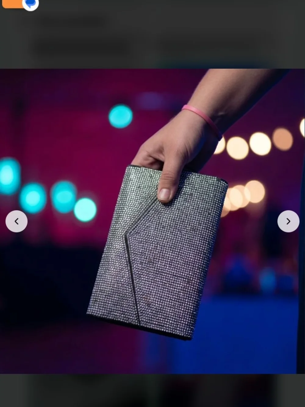 Silver Crystal Envelope Clutch with Black Trim